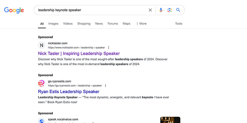 google search for keynote speaker