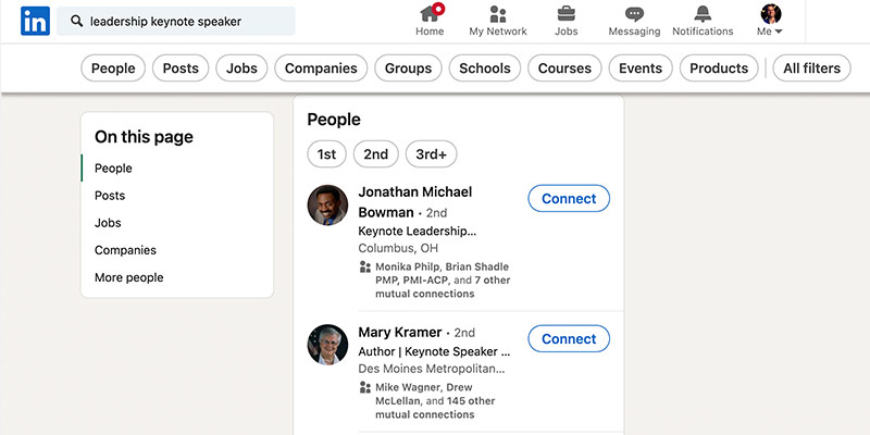 keynote speaker search on linkedin